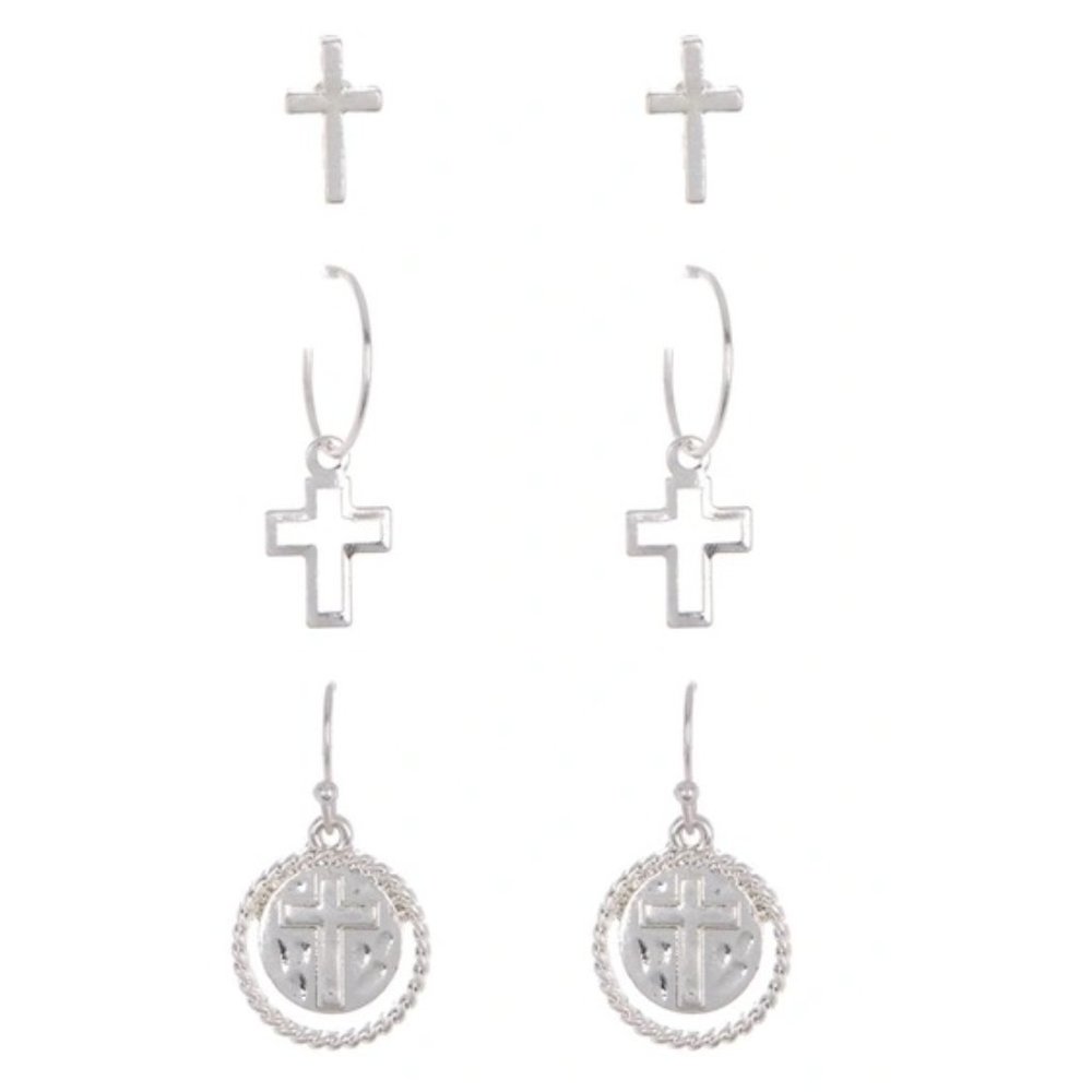 AREA STARS Multi Cross Earrings Set In Silver